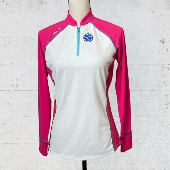NWT RLX Ralph Lauren 1/4 Zip Golf Shirt XS Pullover Long Sleeve White Pink - Picture 2 of 10